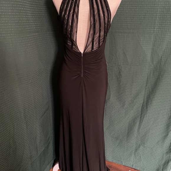 Sequin Hearts size 5 satin black gown with hot pink inside. Preowned - Picture 2 of 3